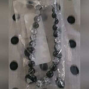 Chic Black and Silver Beaded Phone Strap